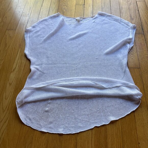Eileen Fisher Size M White Cotton Blend Sheer Open Knit Short Sleeve Sweater Top - Picture 3 of 13